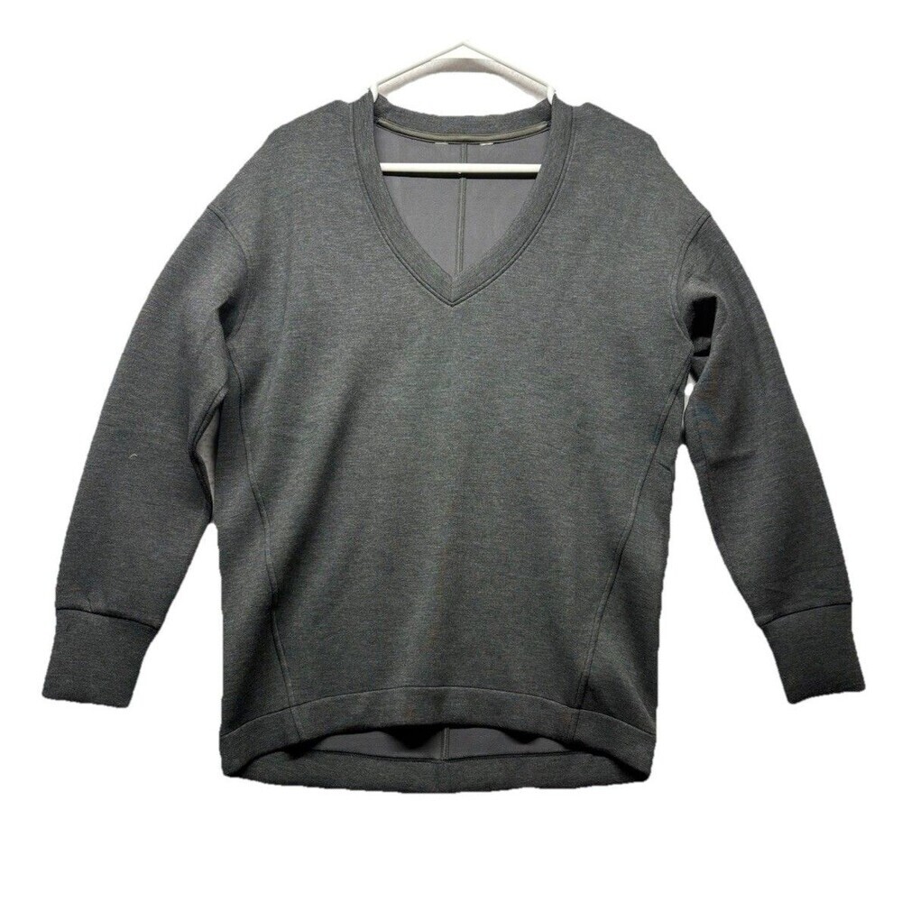 Spanx AirEssentials V-Neck Sweatshirt Dark Grey Heather Oversized Pullover Sz S